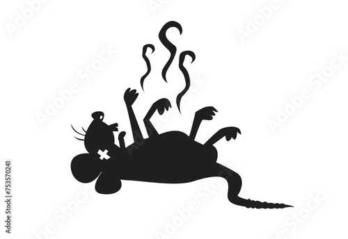 A Mouse or Rat Corpse Lying Dead and Smelling. Editable Clip Art.