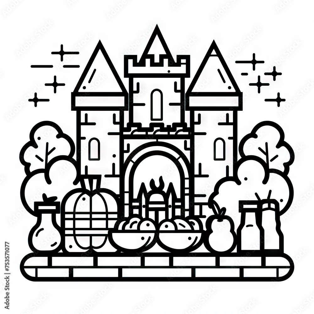 Fairy Tale Feast - Enchanted Eats. Multiple. Vector Icon Illustration. Icon Concept Isolated Premium Vector. Line Art. Black Outline. White Background.