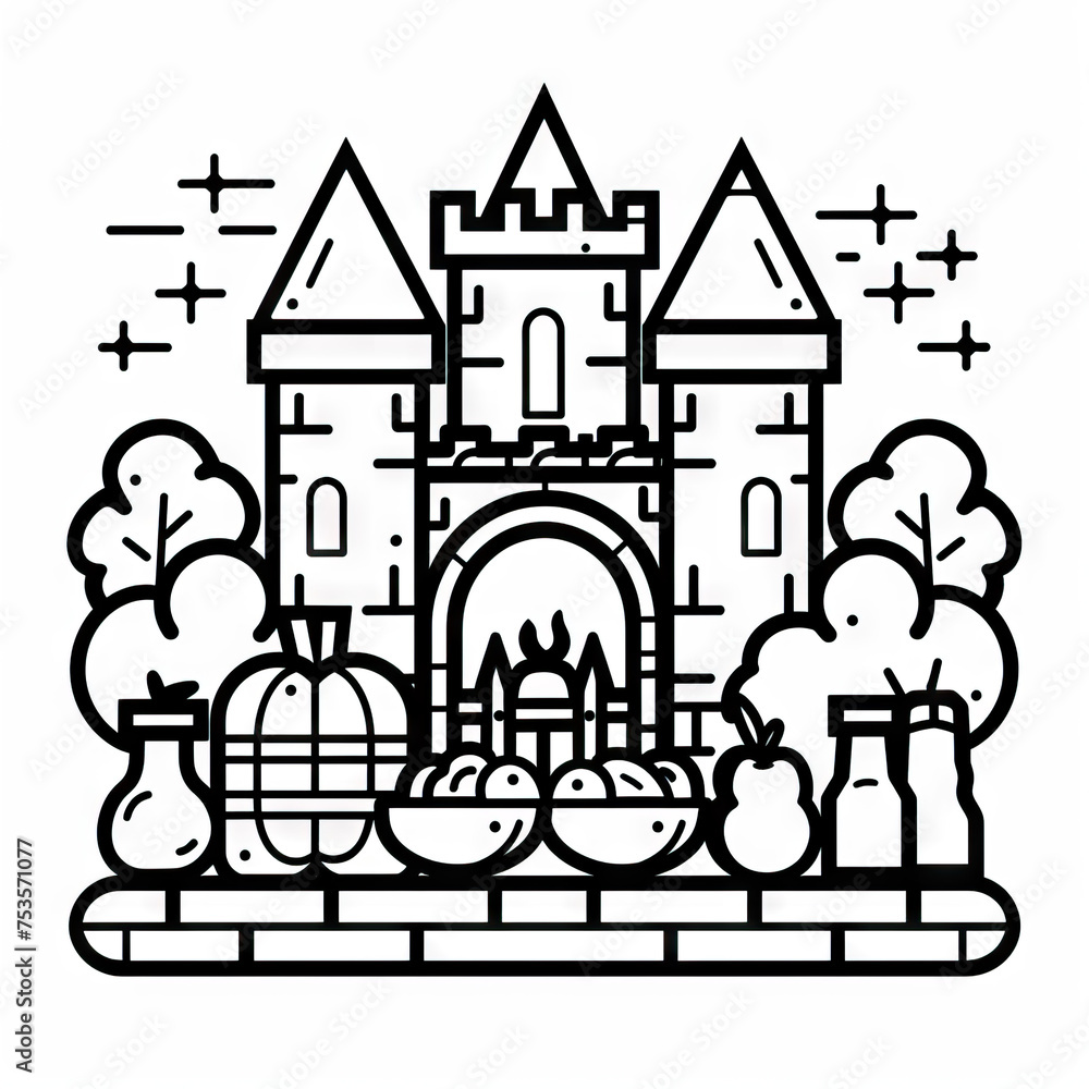Fototapeta premium Fairy Tale Feast - Enchanted Eats. Multiple. Vector Icon Illustration. Icon Concept Isolated Premium Vector. Line Art. Black Outline. White Background.