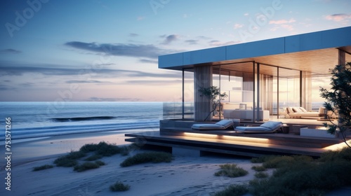 A minimalist beach house perched on the sandy shores © Boinah