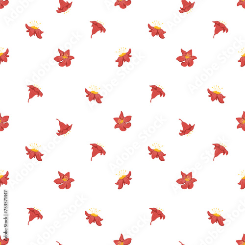 Vector pattern with red flowers on white background. Print design for textile, fabric, wallpaper, wrapping, apparel. Hand drawn style. © Ekaterina Sumanosova