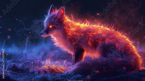 a fox with the captivating glow of neon colors, blending natural grace with futuristic allure © maxdesign202