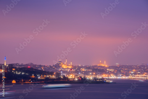 bosphorus golden horn historical peninsula evening lights maritime traffic