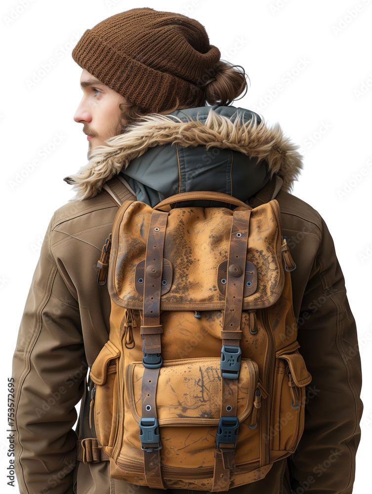 Portrait of man with backpack looking away isolated Portrait of man with backpack looking away isolated