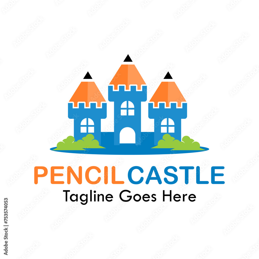 Pencil castle design logo template illustration