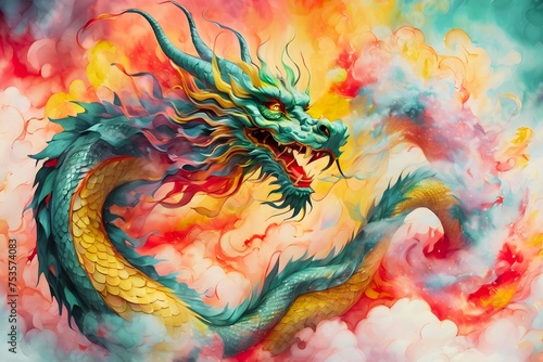 Chinese Dragon Through Luminous Ink Clouds (JPG 300Dpi 10800x7200)