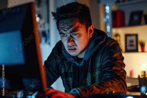 angry man in front of the computer, generative ai photo