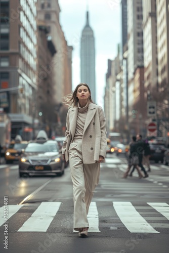 Nicely dressed businesswoman seen walking on the street of Manhattan after work © Budimir