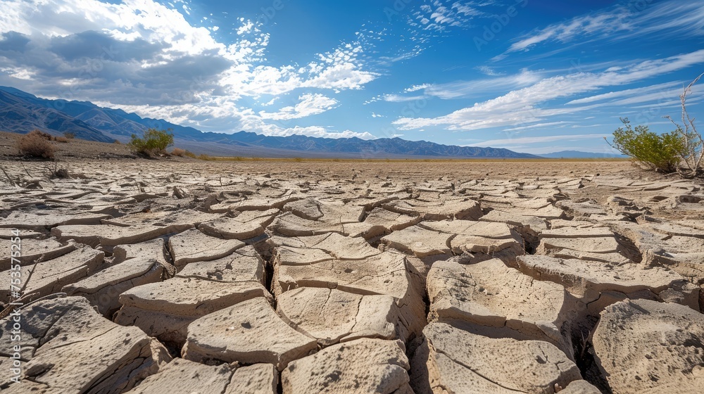 Dry desolate  landscape with cracked soil.