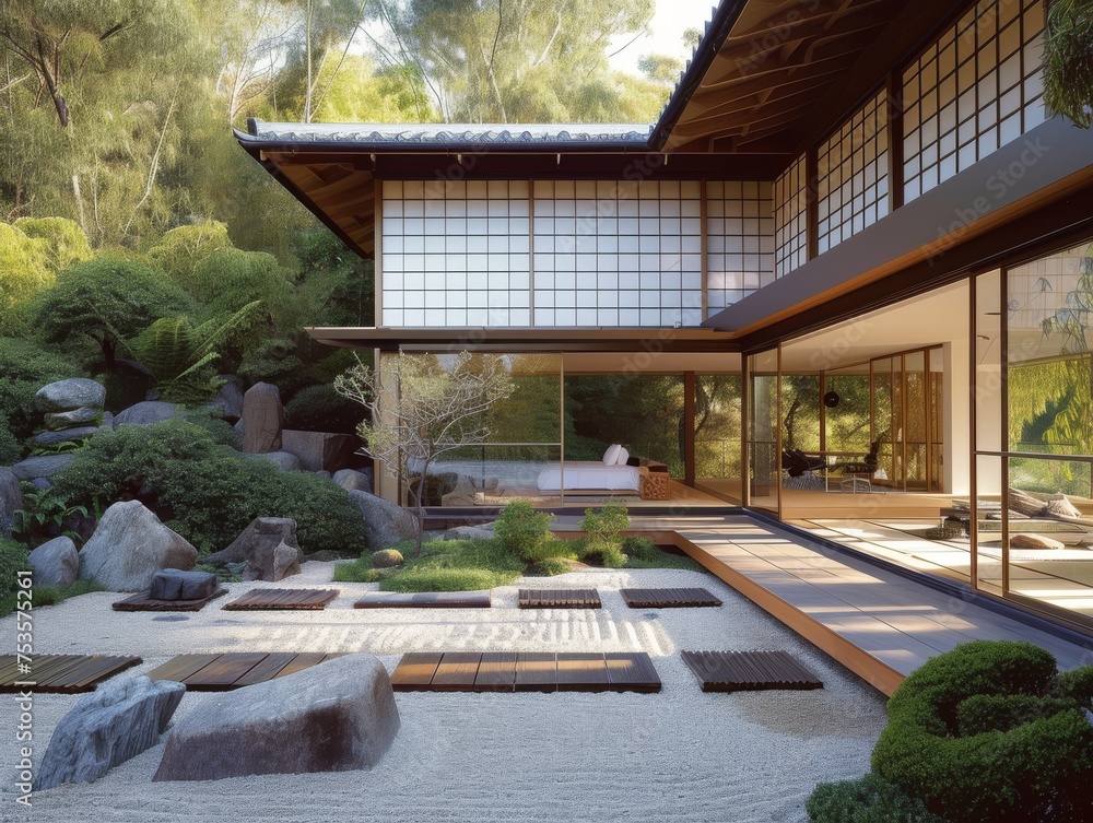 A modern house designed with Japanese influences