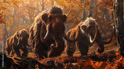 Woolly mammoth, prehistoric animal in frozen ice age landscape