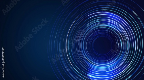Abstract glowing circle lines on dark blue background. Geometric stripe line art design. Modern shiny blue lines. Futuristic technology concept.