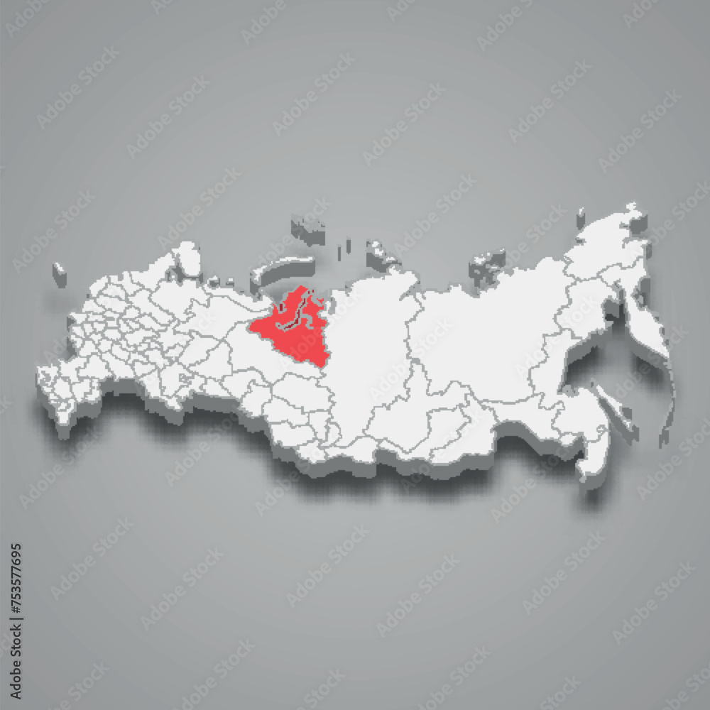 Yamalo-Nenets region location within Russia 3d map Yamalo-Nenets region location within Russia 3d map