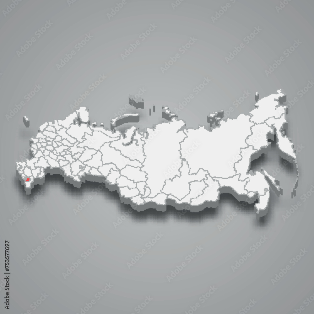 Fototapeta premium Chechnya region location within Russia 3d map