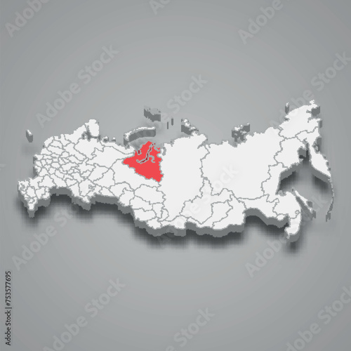 Yamalo-Nenets region location within Russia 3d map