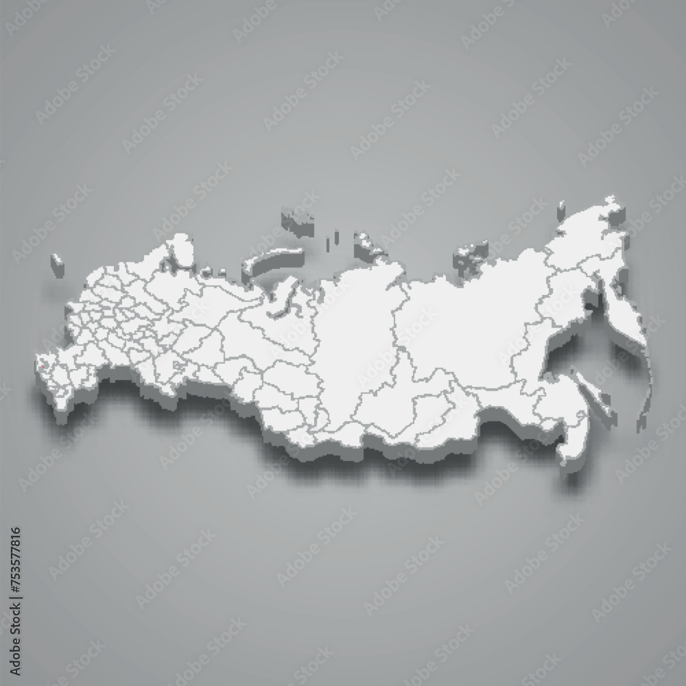 Adygea region location within Russia 3d map