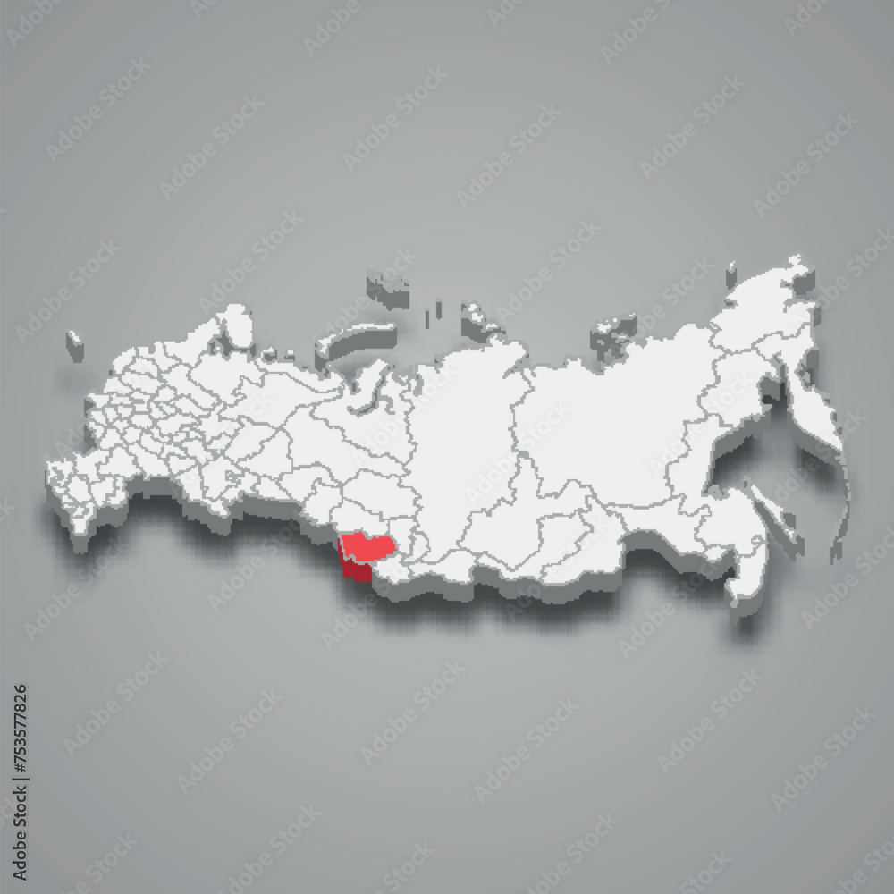 Altai Krai region location within Russia 3d map