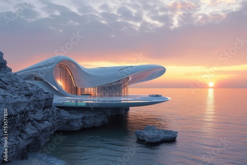 A modern house perched on the edge of a vast ocean