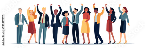 A group of people are standing together and smiling. Vector illustration