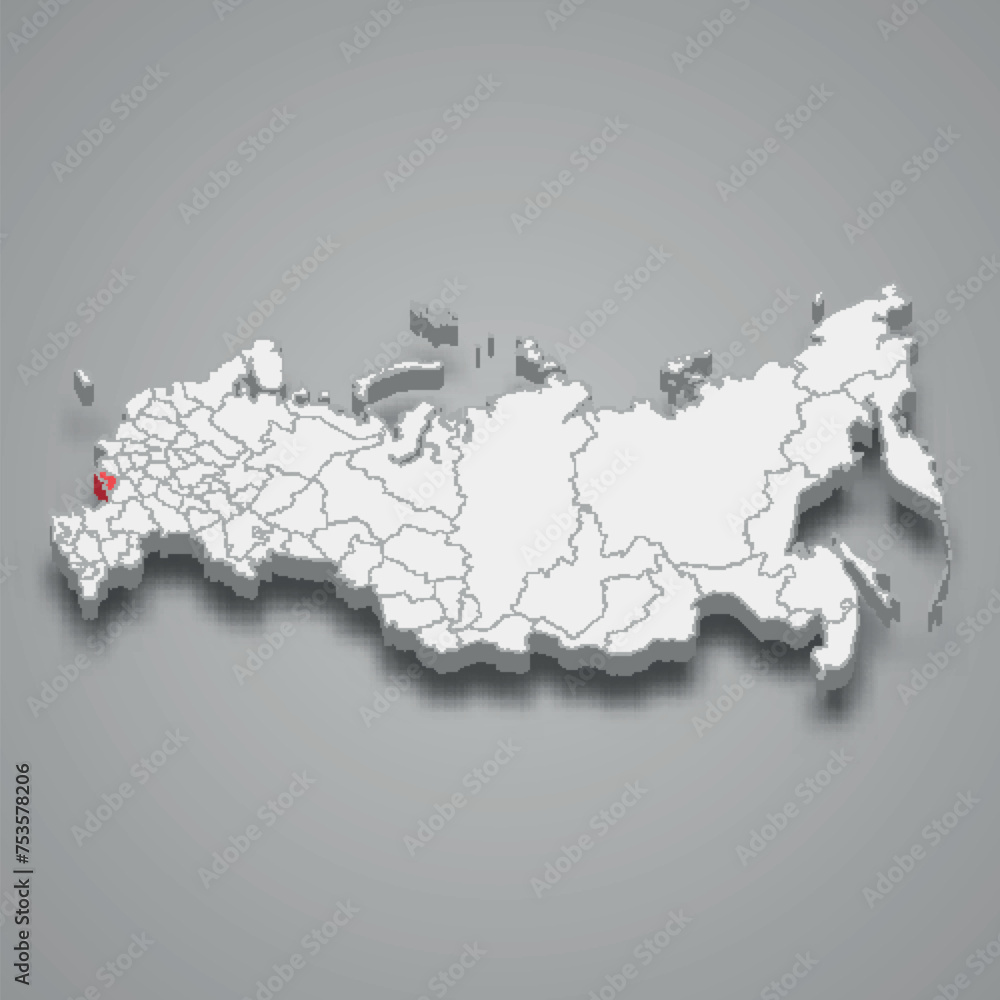 Belgorod region location within Russia 3d map