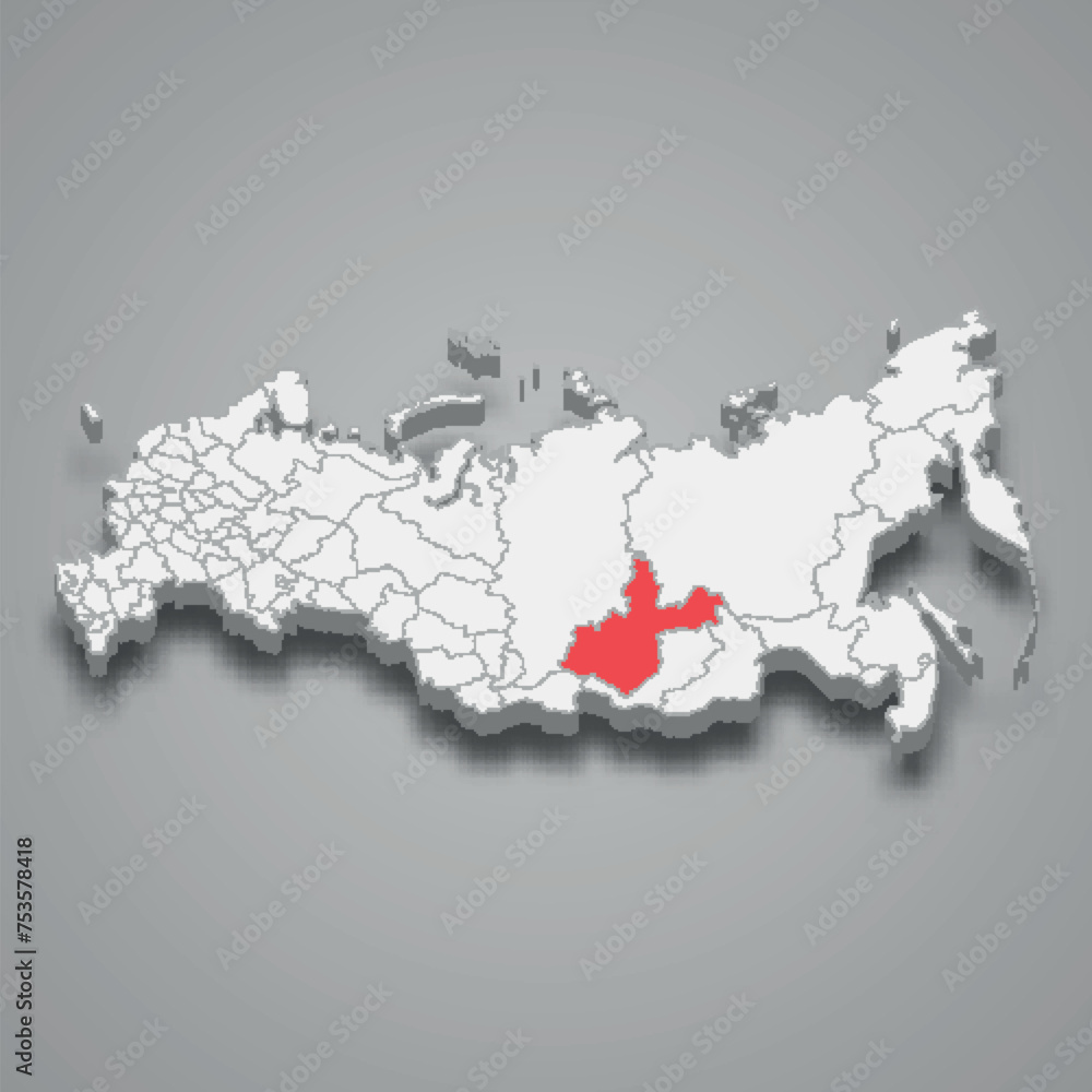 Irkutsk region location within Russia 3d map