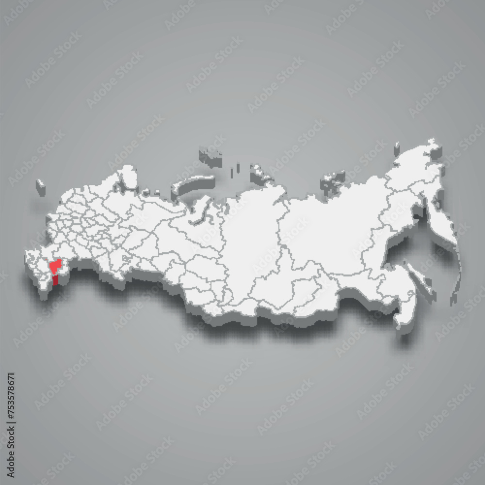 Kalmykia region location within Russia 3d map