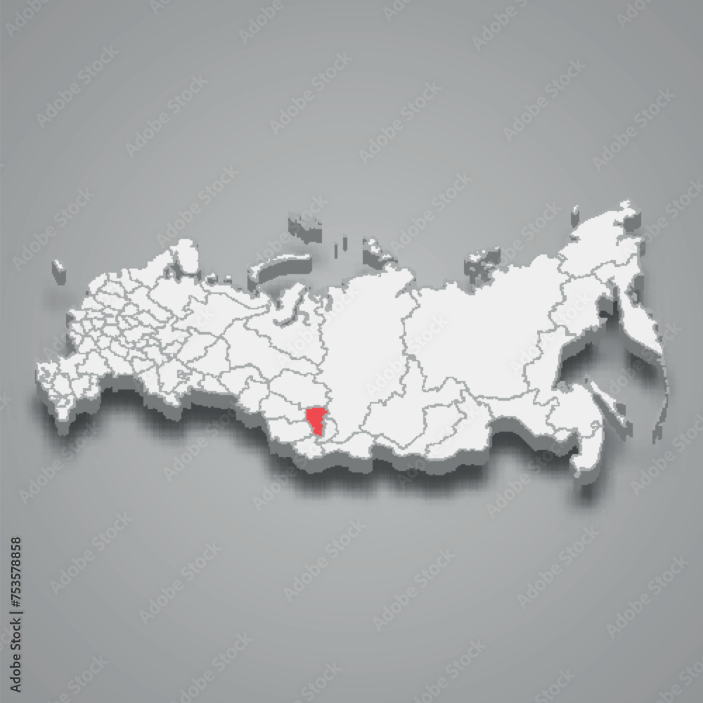 Fototapeta premium Kemerovo region location within Russia 3d map