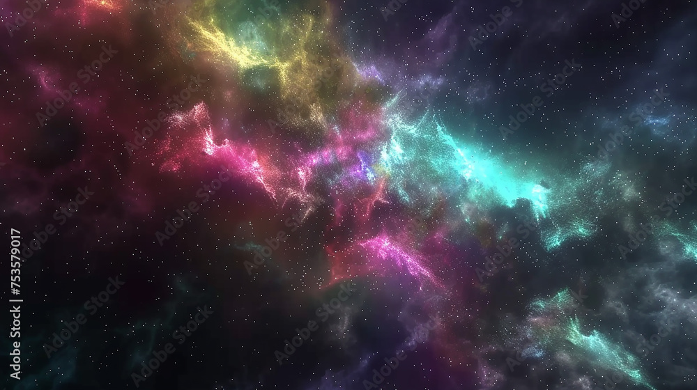 Animation of space moving and glowing stars with colorful milky ways.