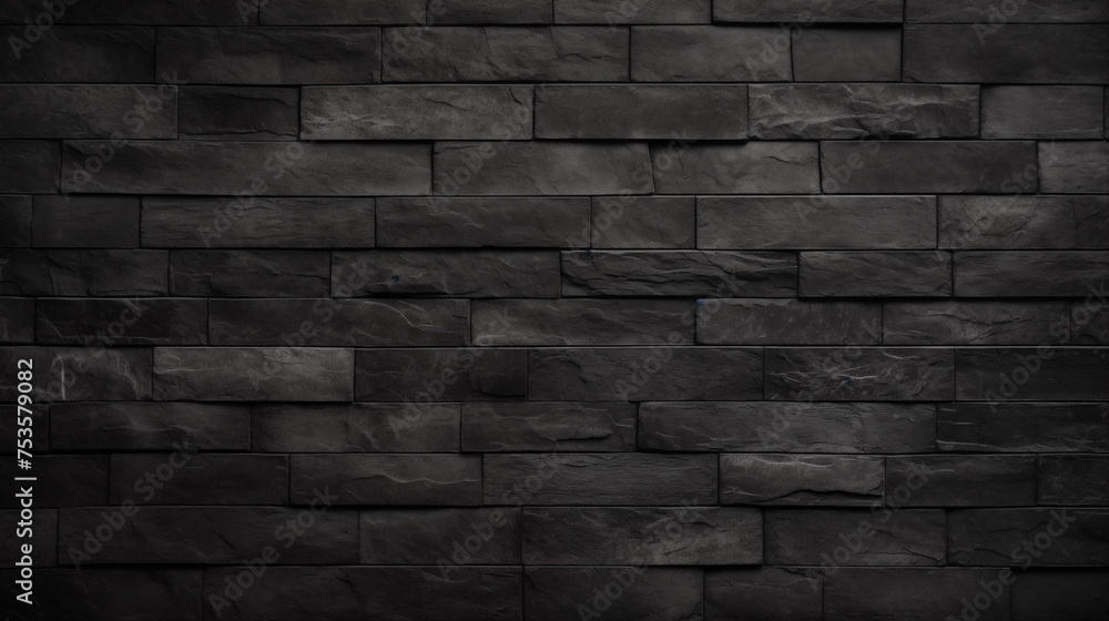 Aged brick wall in black color, close up, background with free space - obrazy, fototapety, plakaty 
