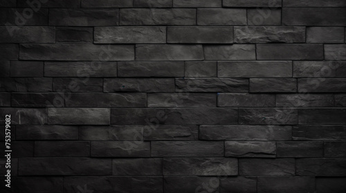 Aged brick wall in black color  close up  background with free space