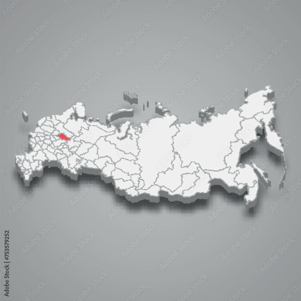 Kostroma region location within Russia 3d map