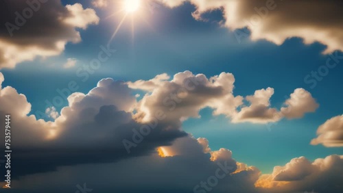 The seamless flow of cumulus clouds against a deep blue sky in a captivating time lapse, symbolizing the breath of nature. Nature movement concept. Stock footage. Time lapse. Cloudscape background.
