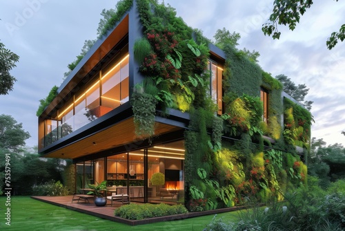 Wallpaper Mural A modern house with a futuristic exterior covered in lush vertical gardens, creating a verdant oasis in the heart of the city Torontodigital.ca