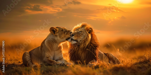 a couple of lions showing unity and love