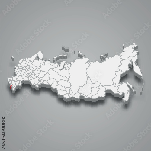 North Ossetia-Alania region location within Russia 3d map