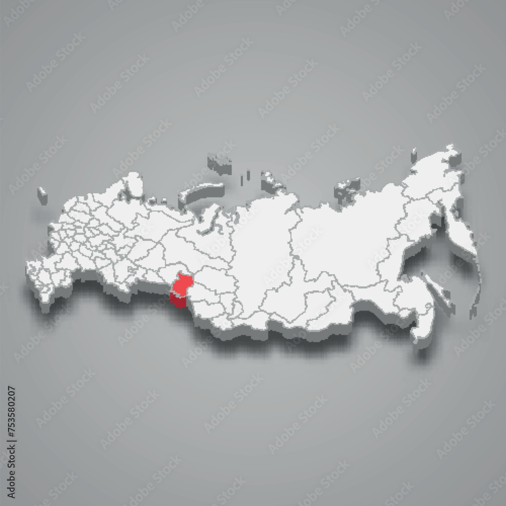 Omsk region location within Russia 3d map