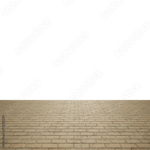 Concept conceptual vintage beige background of bare brick texture floor and a white wall as a retro pattern layout. 3d illustration metaphor for construction, architecture, urban and interior design