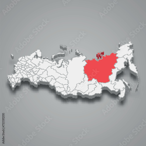 Sakha Yakutia region location within Russia 3d map