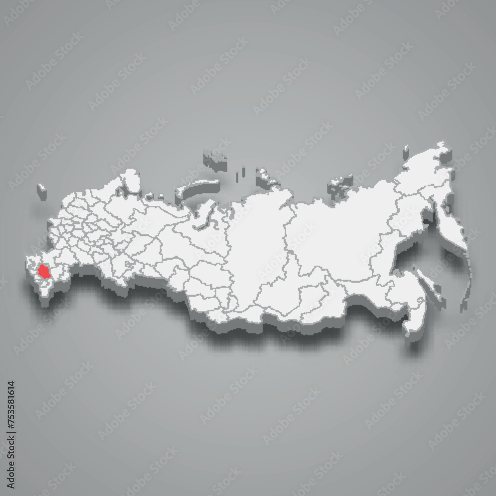 Fototapeta premium Stavropol region location within Russia 3d map
