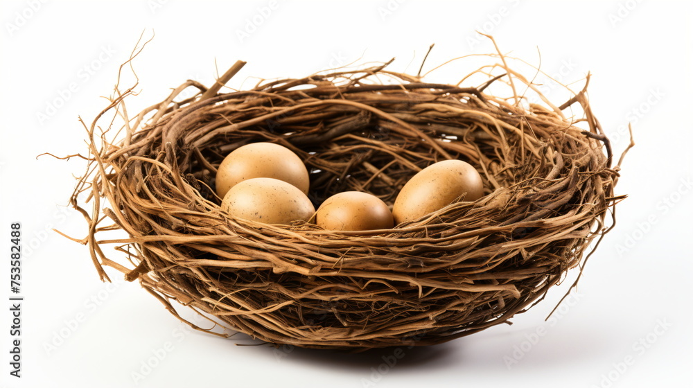 Brown eggs in a nest on a white background Brown eggs in a nest on a white background