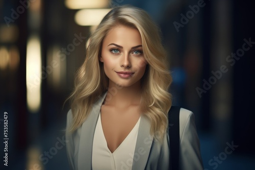 Wallpaper Mural Portrait of a beautiful smiling blonde girl in outdoor background. Torontodigital.ca