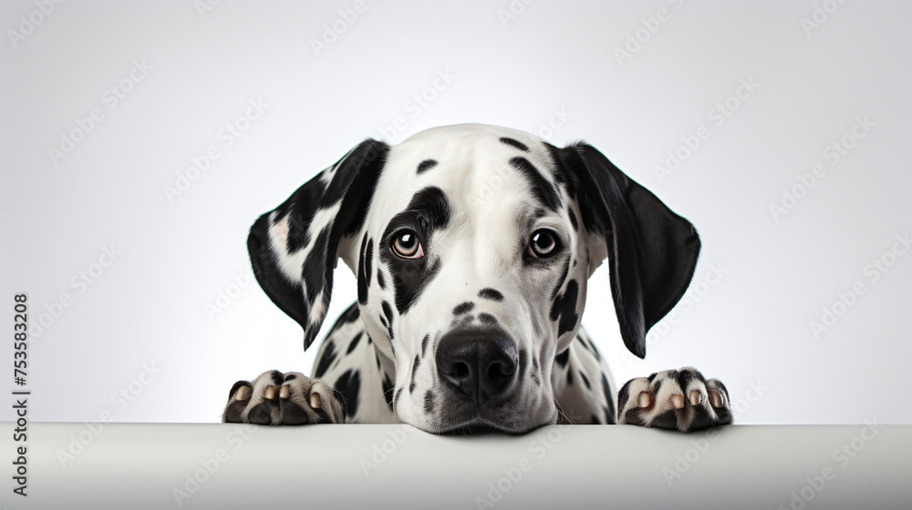Portrait of an adorable Dalmatian dog. studio shot, isolated on white background.