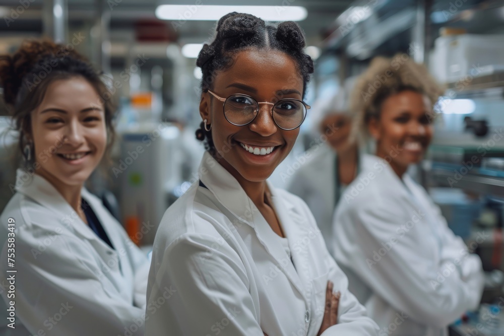 Confident team of medical professionals in a high-tech lab Confident team of medical professionals in a high-tech lab