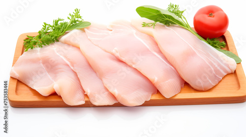Raw chicken breast fillets on cutting board. isolated