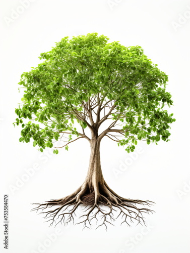 Tree with stem and roots isolated on white background
