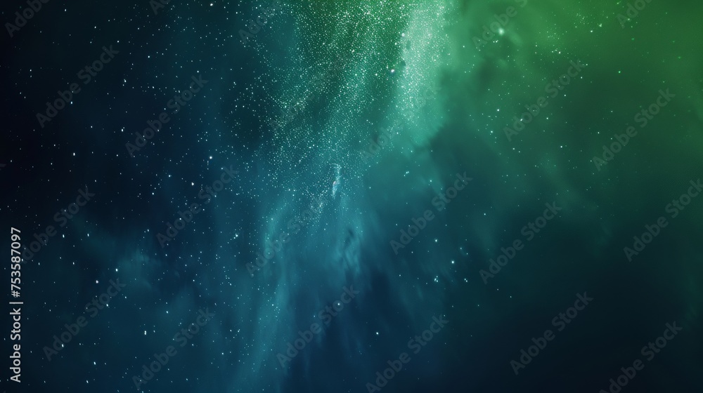 Northern Lights - A gradient of ethereal green to deep space blue, mimicking the aurora borealis, with a luminous, slightly sparkling texture.  - obrazy, fototapety, plakaty 