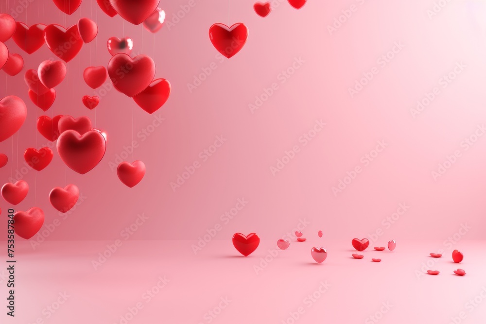 Valentine's day red hearts on pink background with copy space. Love is in the air.	