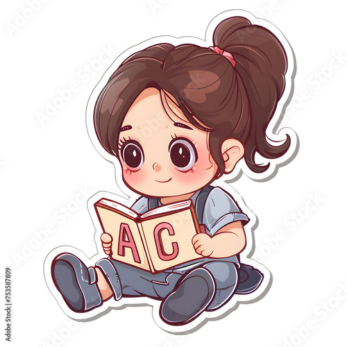 Baby girl reading a book cute sticker