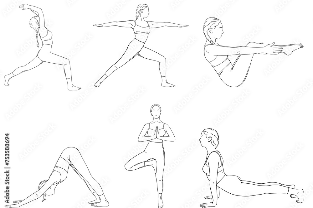 Workout girl set. Woman doing fitness and yoga exercises.Full body workout.