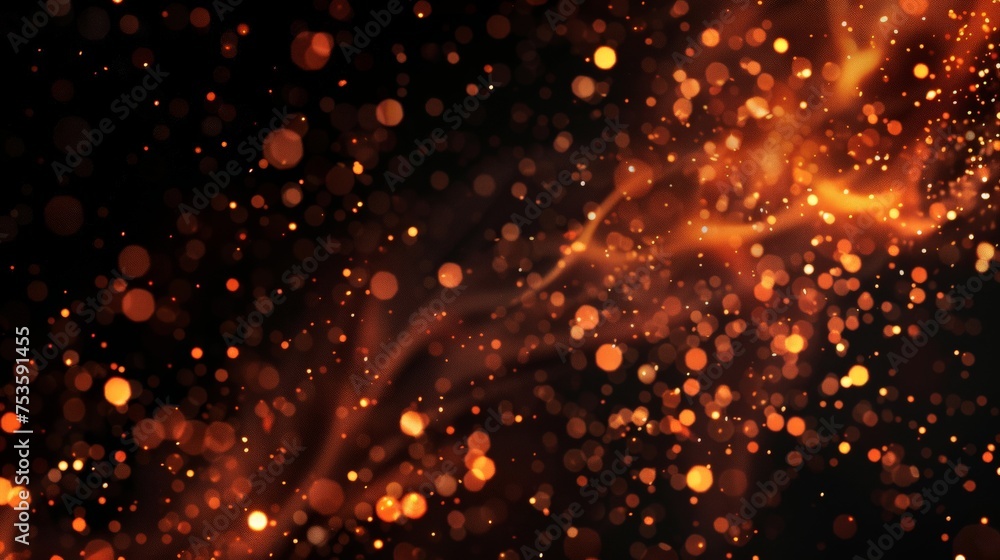 Fire sparks background. Abstract dark glitter fire particles lights. Fire embers particles isolated on black background.